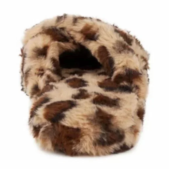 TRUE CRAFT Women's CrissCross Flats Fuzzy Furry Slippers Leopard Medium(7-8) - Picture 6 of 11